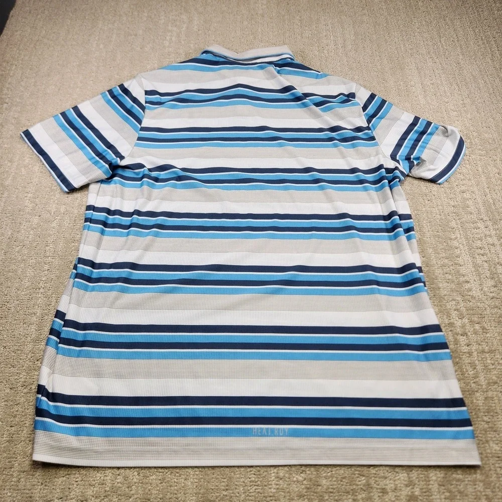 Adidas‎ Polo Men 2XL Peformance Heat Ready Pinehurst Golf Striped Blue Quick Dry